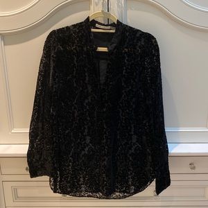 Black Velvet burnout long sleeve blouse from Alice + olivia Size Large